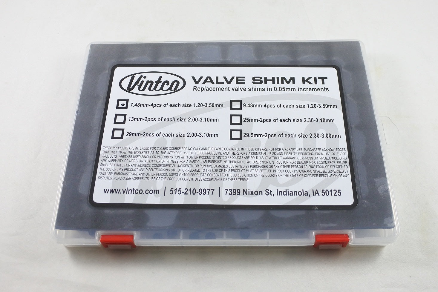 VALVE SHIM KIT 7.48mm 1.20-3.50mm 0.05mm INCREMENTS 4PCS EACH SIZE VINTCO 7.48SHIMKIT