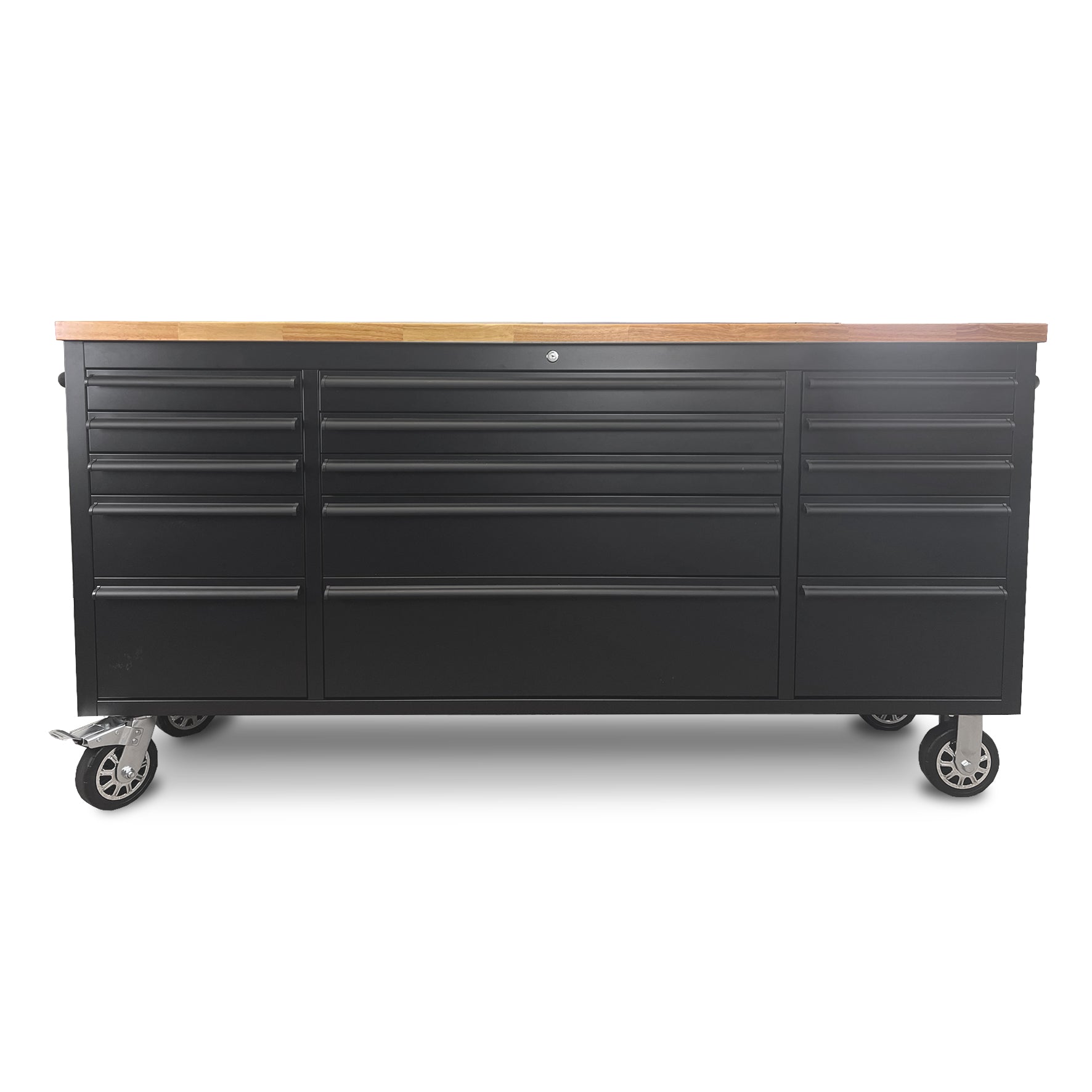 72 Powder Coated Matte Black Steel Tool Chest Box 15 Drawers Solid Wooden Top