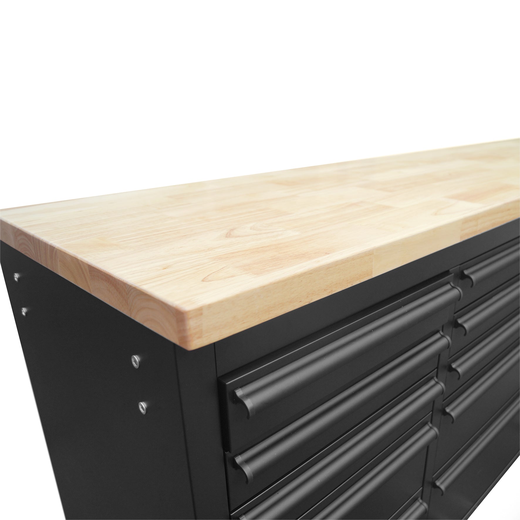 72 Powder Coated Matte Black Steel Tool Chest Box 15 Drawers Solid Wooden Top