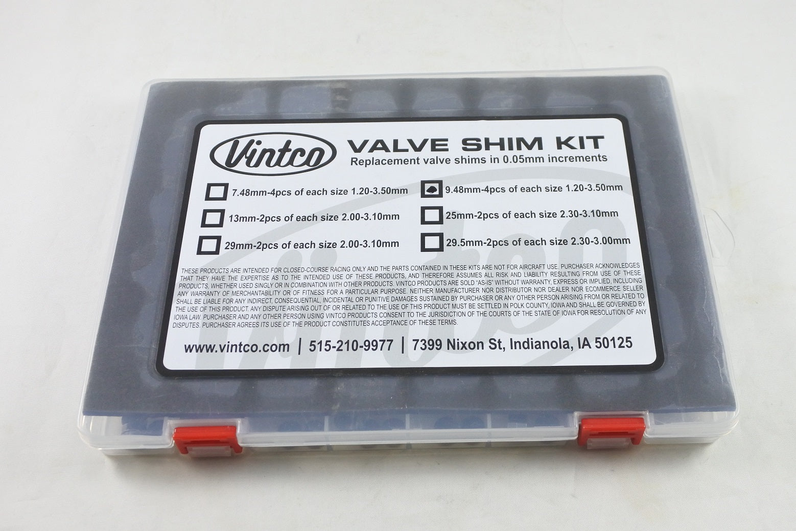 VALVE SHIM KIT 9.48mm 4PCS EA 1.20mm-3.50mm 0.05mm VINTCO 9.48SHIMKIT