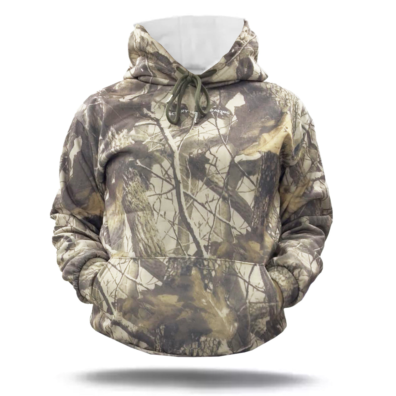 CAMO WITH WHITE TEXT UNISEX HOODIE - XL