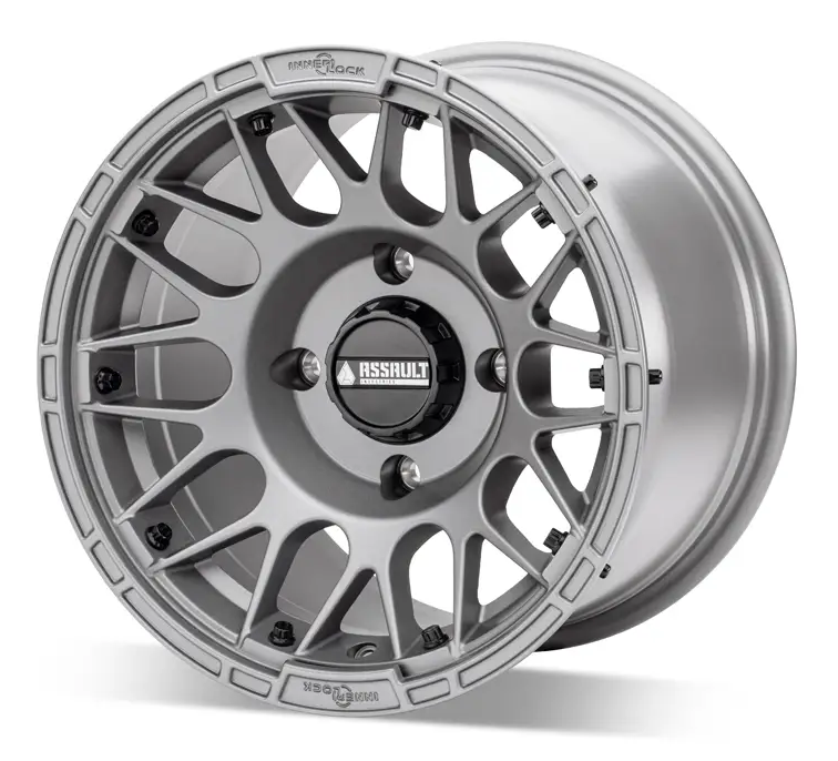 15x10 ASSAULT INDUSTRIES HELLFIRE BEADLOCK WHEELS, MATTE TITANIUM 4/156 4x156 WHL-156-4-15-10-ILMT