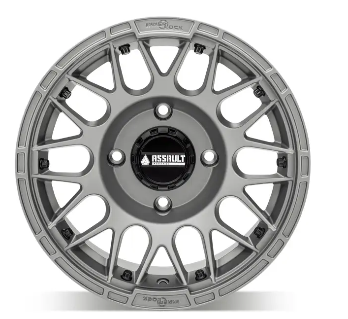 15x10 ASSAULT INDUSTRIES HELLFIRE BEADLOCK WHEELS, MATTE TITANIUM 4/156 4x156 WHL-156-4-15-10-ILMT