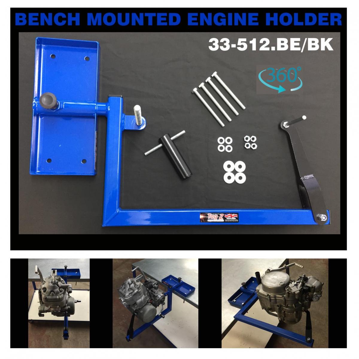 ENGINE HOLDER BENCH MOUNTED, BLUE REBUILD HOLDER., ENGINE STAND
