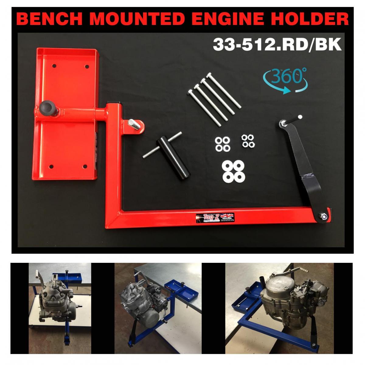ENGINE HOLDER BENCH MOUNTED, RED REBUILD HOLDER., ENGINE STAND