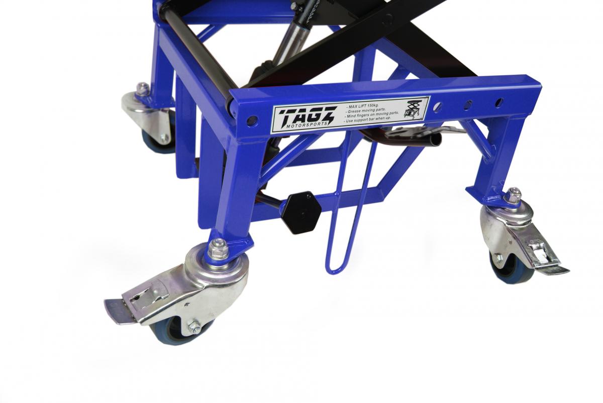 TAGZ WHEEL ABOUT LIFT BLUE BLACK HYDRAULIC SCISSOR STAND MAX LIFT WEIGHT 150KG