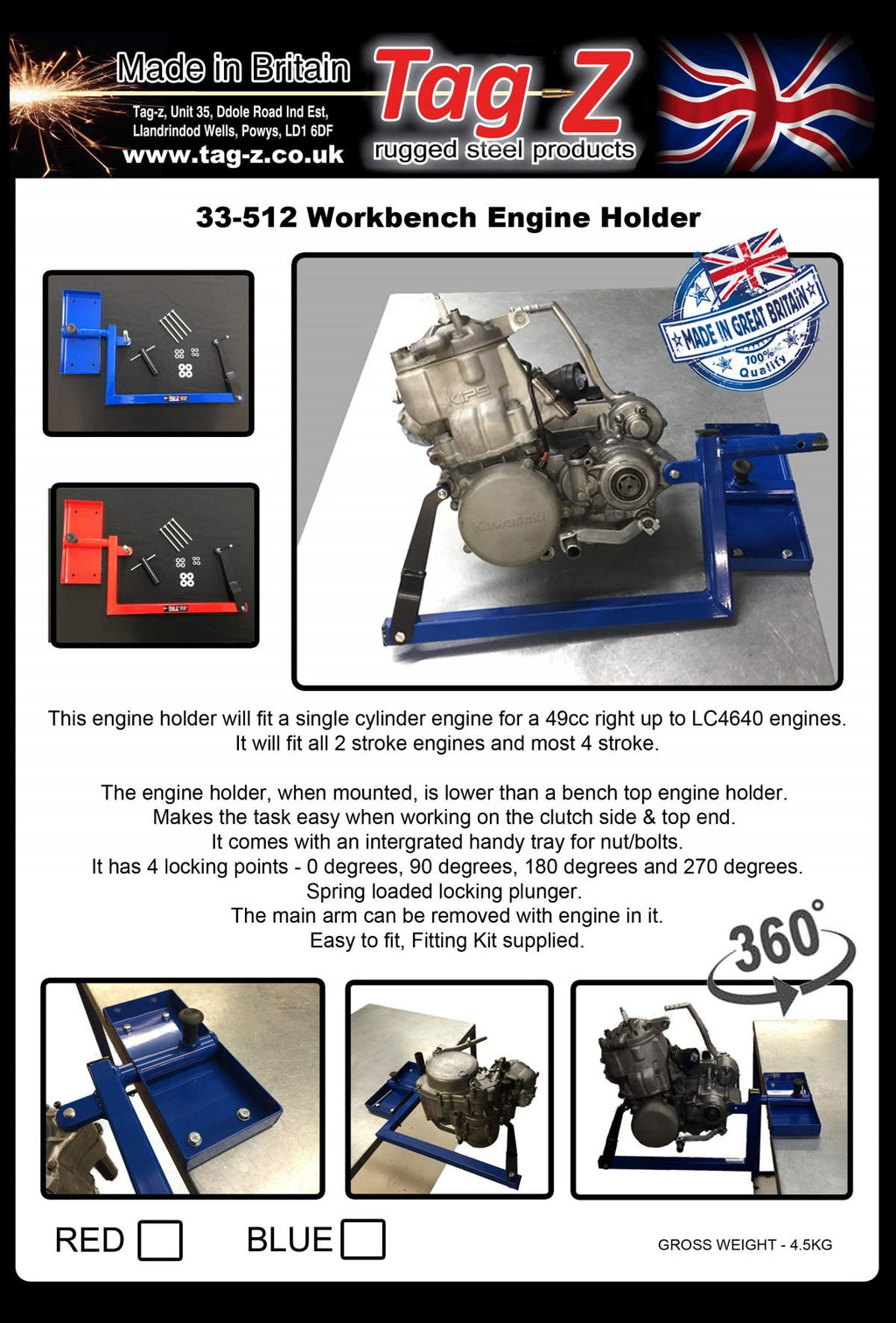 ENGINE HOLDER BENCH MOUNTED, RED REBUILD HOLDER., ENGINE STAND
