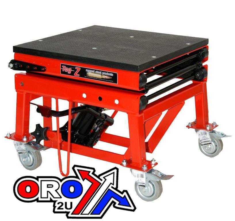 TAGZ WHEEL ABOUT LIFT 150KG (FREIGHT), RED/BLACK HYDRAULIC SCISSOR STAND, MAX LIFT WEIGHT 150KG
