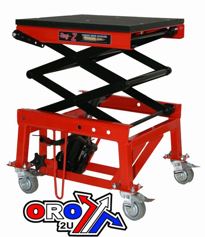 TAGZ WHEEL ABOUT LIFT 150KG (FREIGHT), RED/BLACK HYDRAULIC SCISSOR STAND, MAX LIFT WEIGHT 150KG