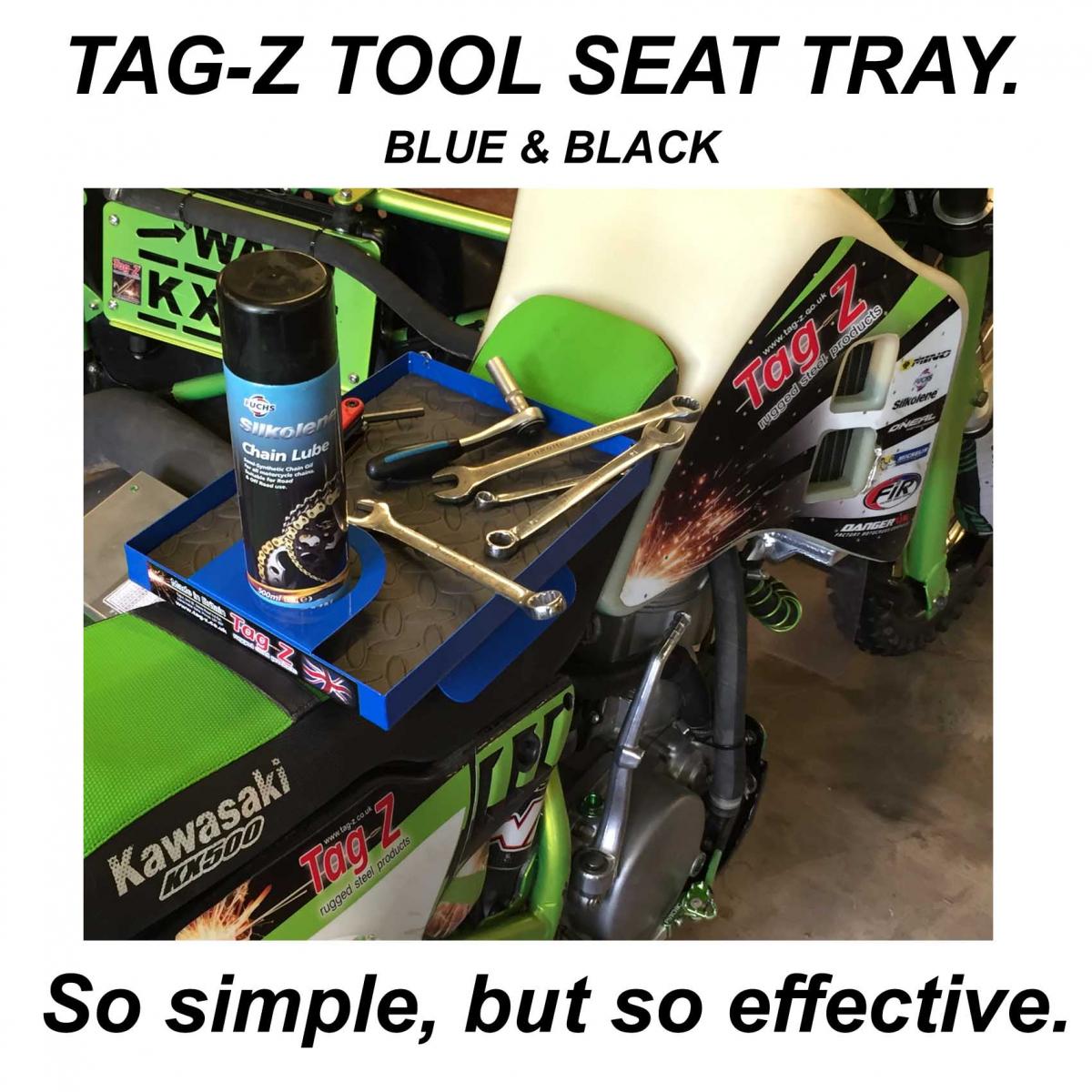 SEAT MOUNTED TOOL TRAY / HOLDER, BLUE & BLACK