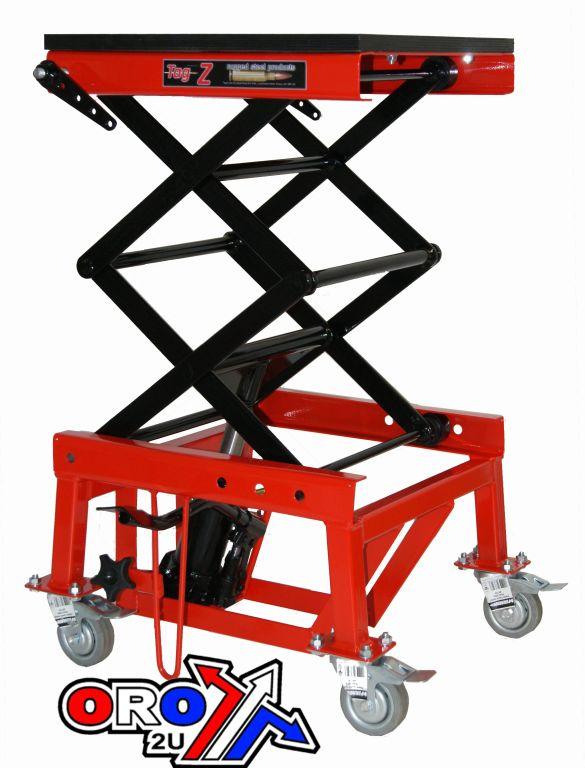 TAGZ WHEEL ABOUT LIFT 150KG (FREIGHT), RED/BLACK HYDRAULIC SCISSOR STAND, MAX LIFT WEIGHT 150KG