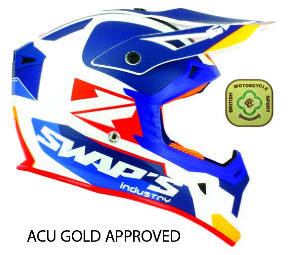MX HELMET LG 60 WHITE/BLUE, SWAP'S S818 FULL FACE CSW2G7104, !! ACU GOLD APPROVED !!