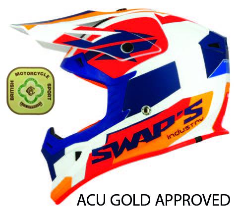 MX HELMET LG 60 WHITE/BLUE, SWAP'S S818 FULL FACE CSW2G7104, !! ACU GOLD APPROVED !!