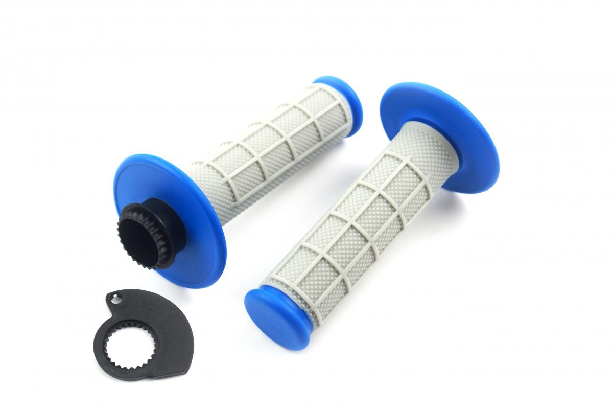 LOCK ON GRIP SET 17-22 KTM HUSQ 2-STROKE, HALF WAFFLE SOFT GREY/BLUE, ODI STYLE, FIR -