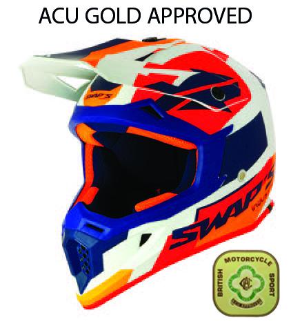MX HELMET LG 60 WHITE/BLUE, SWAP'S S818 FULL FACE CSW2G7104, !! ACU GOLD APPROVED !!