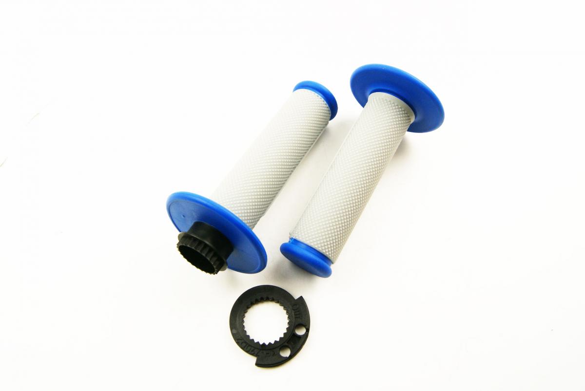 LOCK ON GRIP SET 16-18 KTM HUSQ 4-STROKE, HALF WAFFLE SOFT GREY/BLUE, ODI STYLE, FIR -