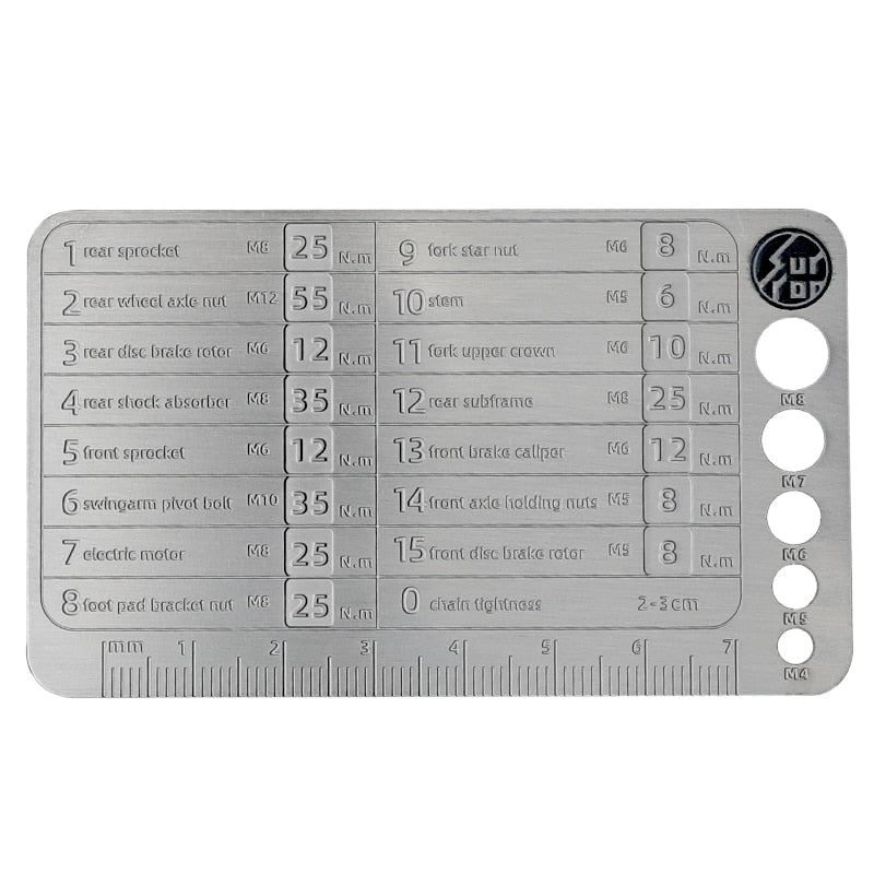 TORQUE CARD AND BOLT SIZE GUAGE SURRON LIGHT BEE X S