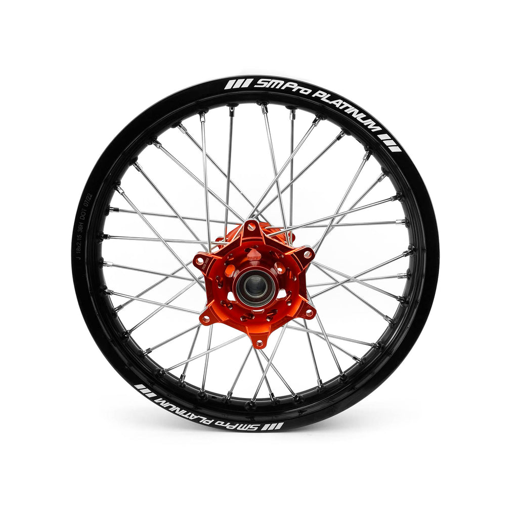 18x2.15 WHEEL KTM BLK/ORANGE, MX-5031 BLACK RIM, ORANGE HUB, SP052.06.84.01.99 GLOSS RIM