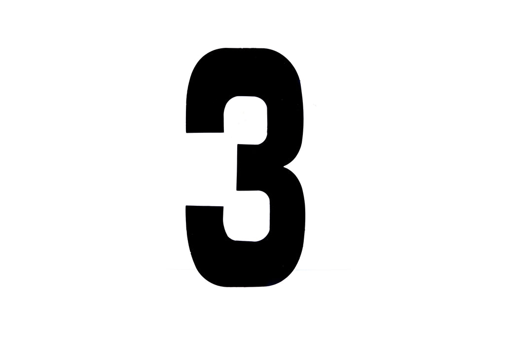RACE NUMBERS - 3 THREE - BLACK, PACK OF 100 / 15cm 6 / VINYL STICKER