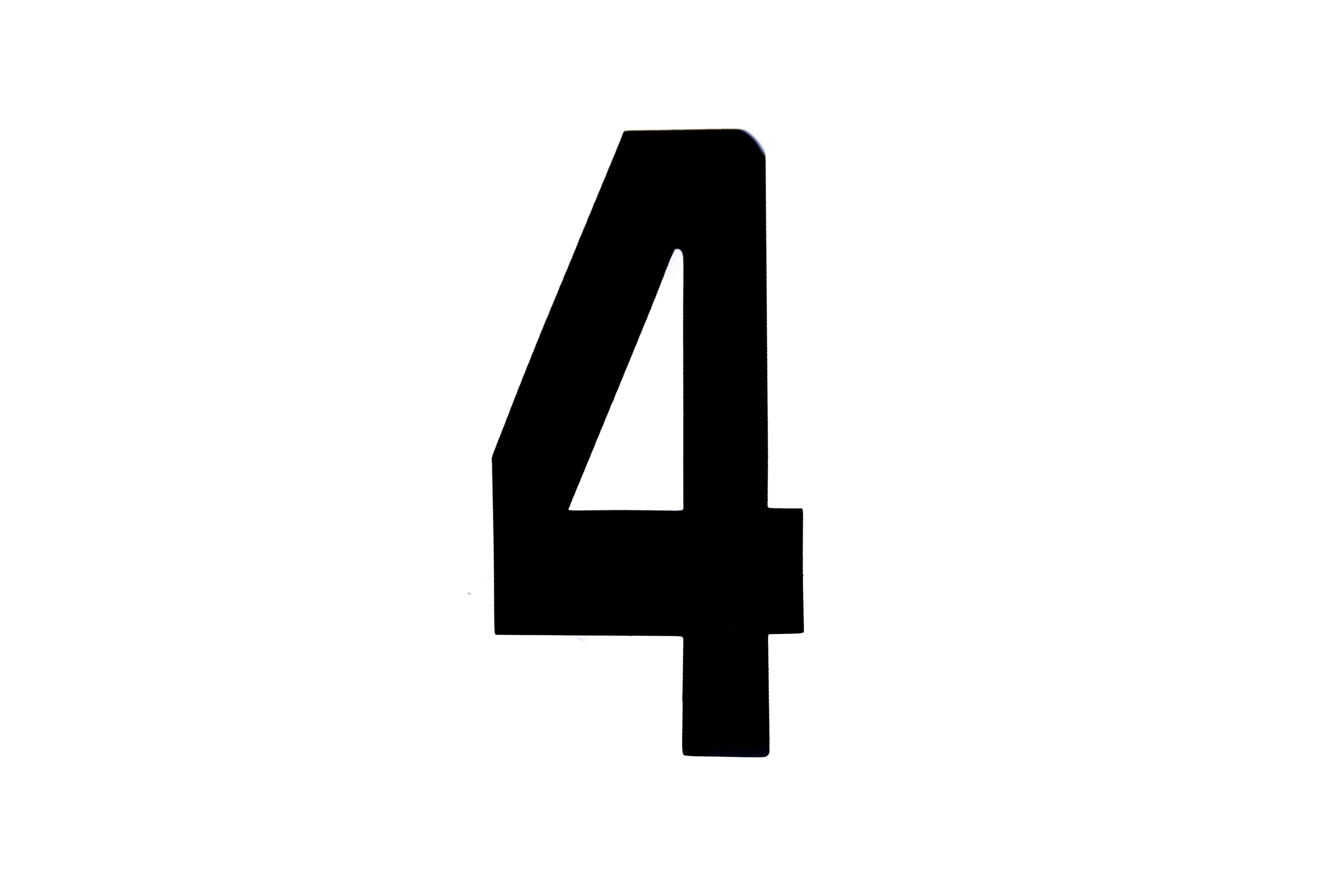 RACE NUMBERS - 4 FOUR - BLACK, PACK OF 100 / 15cm 6 / VINYL STICKER