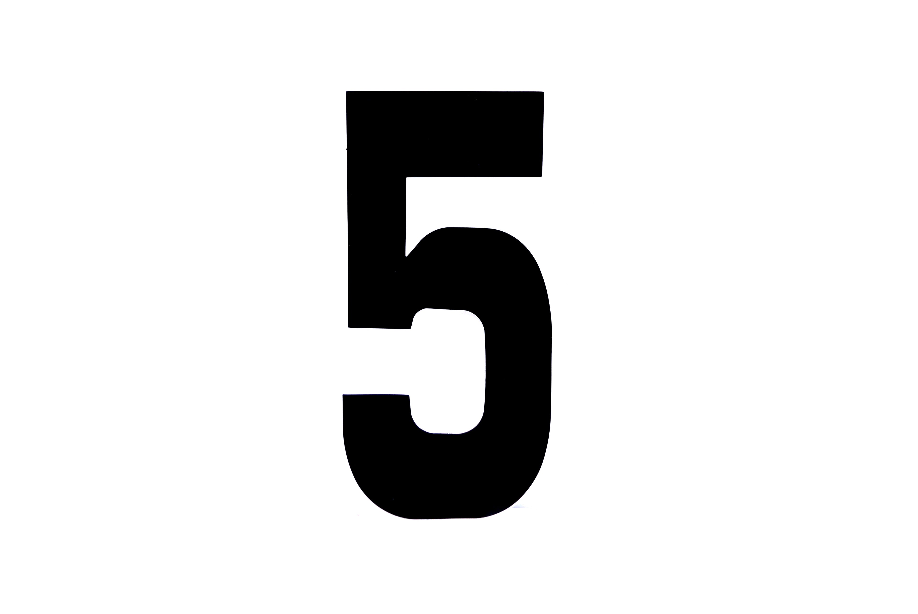 RACE NUMBERS - 5 FIVE - BLACK, PACK OF 100 / 15cm 6 / VINYL STICKER