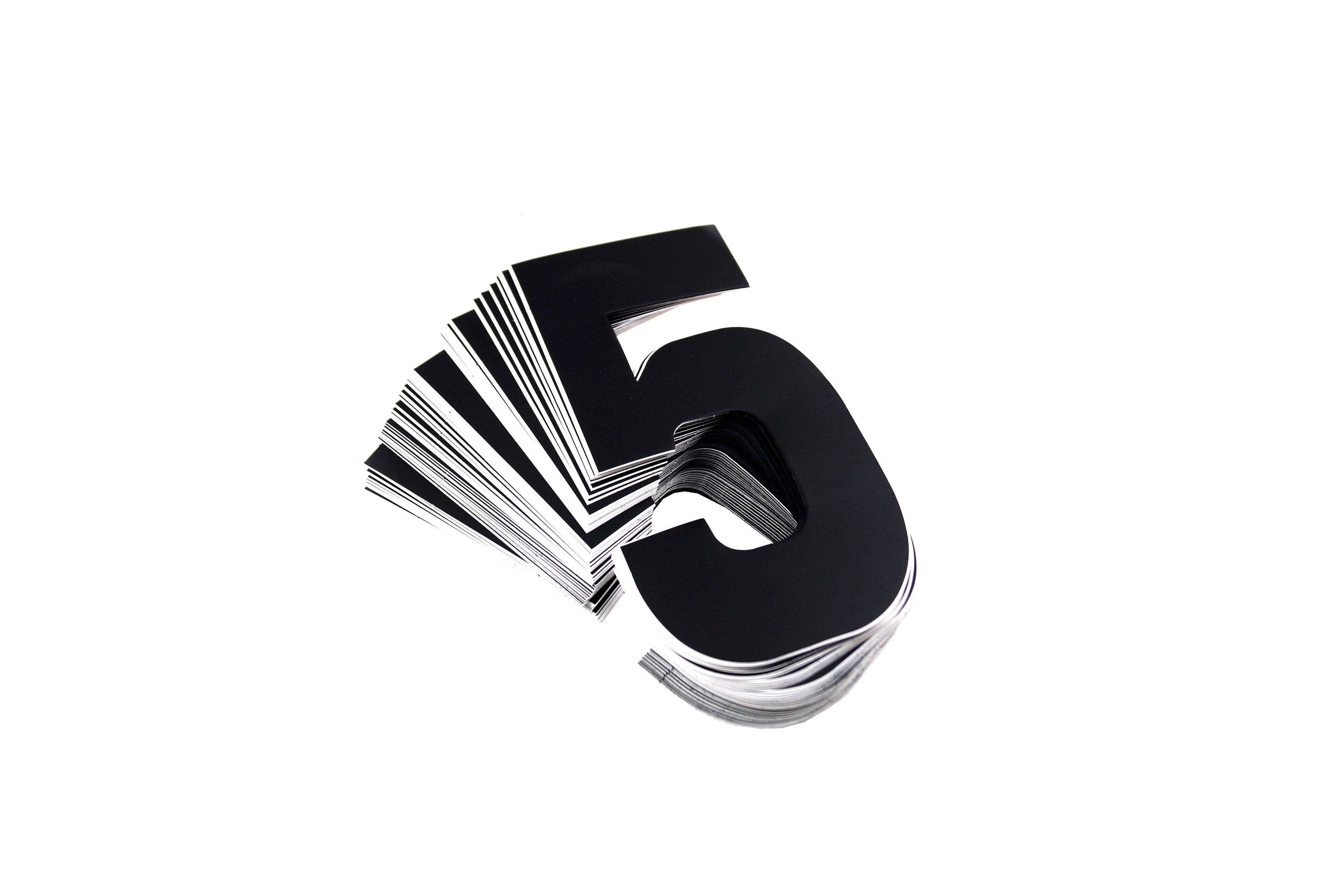 RACE NUMBERS - 5 FIVE - BLACK, PACK OF 25 / 15cm 6 / VINYL STICKER