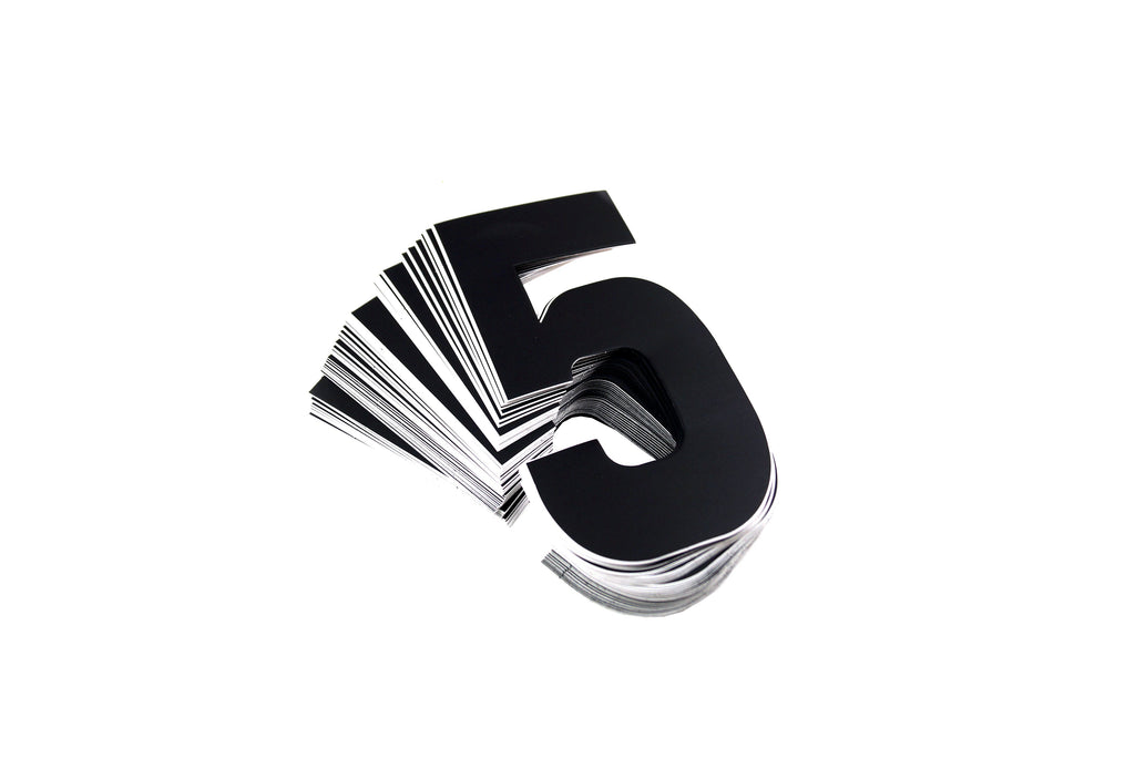 RACE NUMBERS - 5 FIVE - BLACK, PACK OF 100 / 15cm 6 / VINYL STICKER