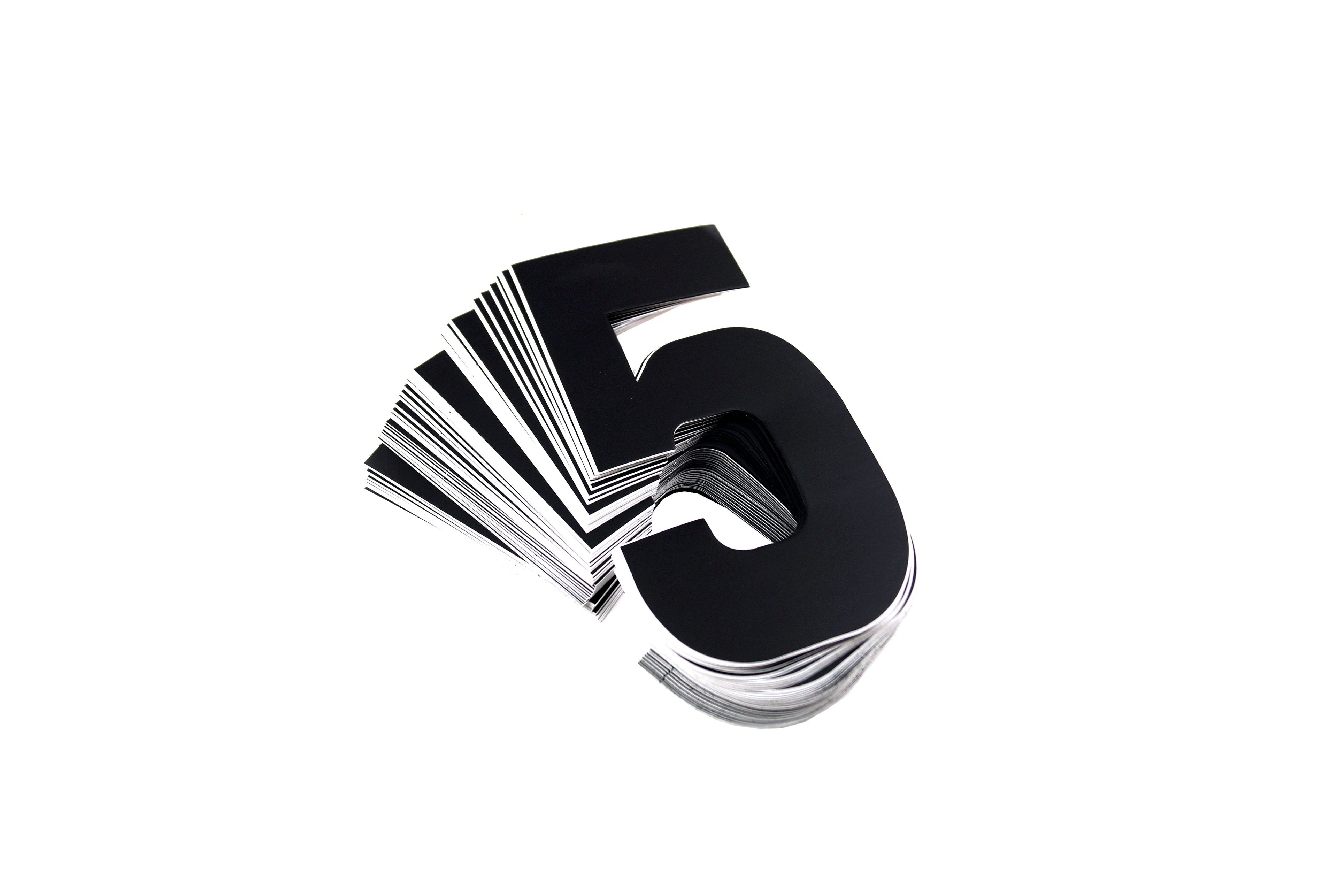 RACE NUMBERS - 5 FIVE - BLACK, PACK OF 100 / 15cm 6 / VINYL STICKER