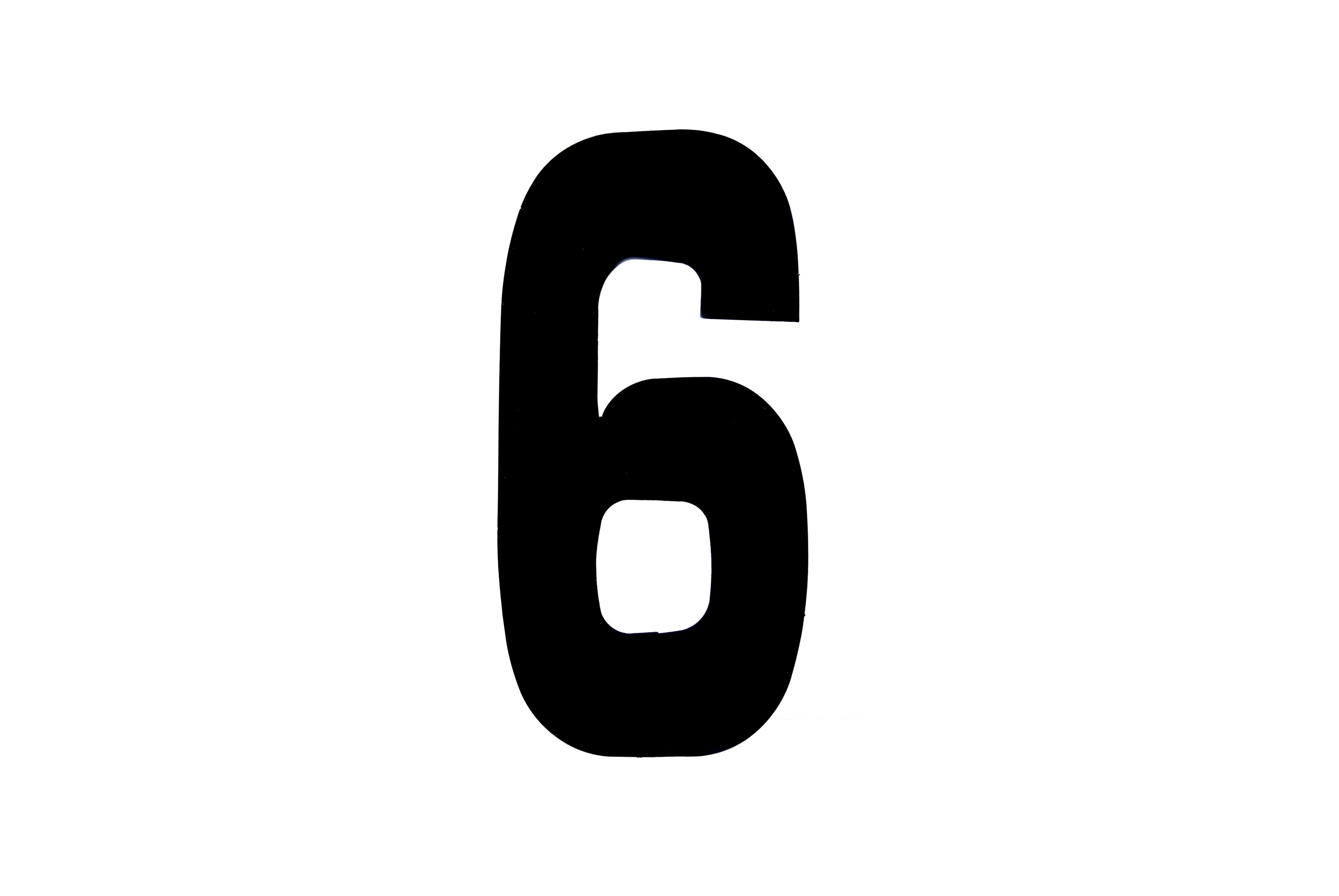 RACE NUMBERS - 6 SIX / 9 NINE - BLACK, EACH / 15cm 6 / VINYL STICKER