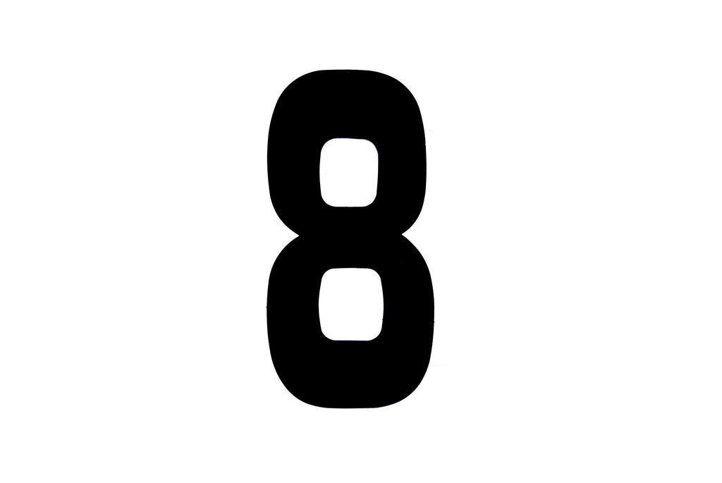 RACE NUMBERS - 8 EIGHT - BLACK, PACK OF 100 / 15cm 6 / VINYL STICKER