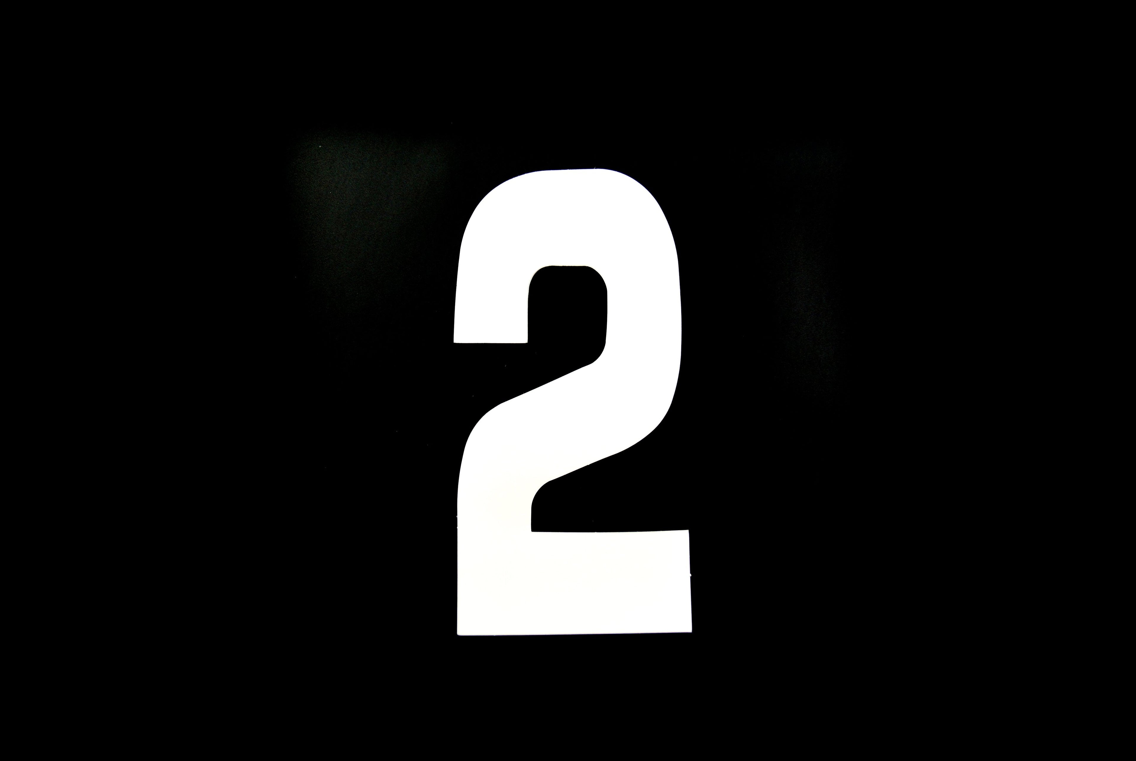 RACE NUMBERS - 2 TWO - WHITE, EACH / 15cm 6 / VINYL STICKER