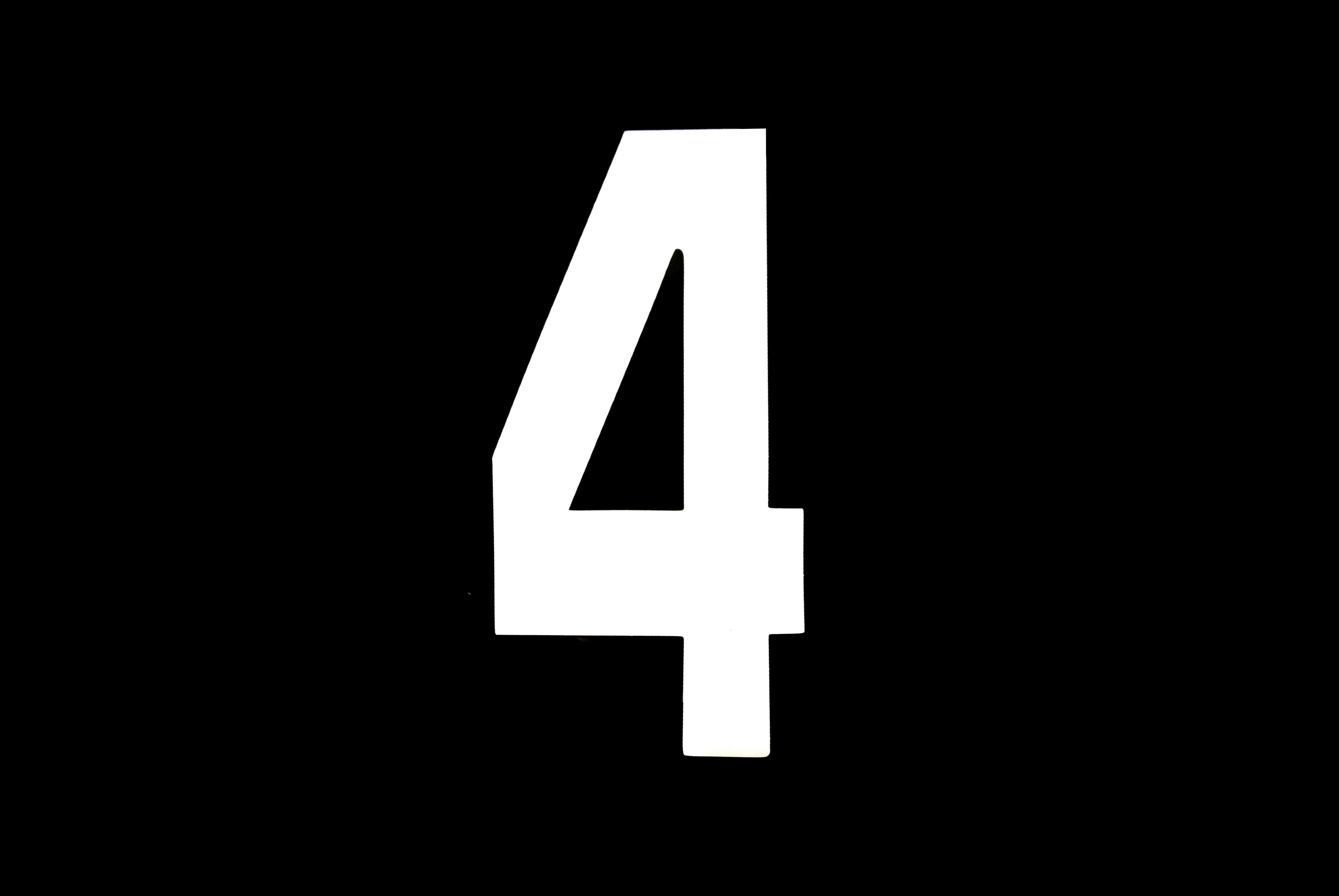 RACE NUMBERS - 4 FOUR - WHITE, PACK OF 25 / 15cm 6 / VINYL STICKER