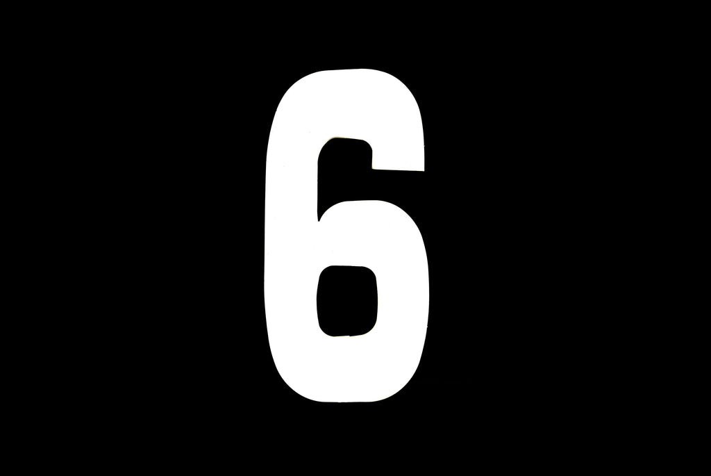 RACE NUMBERS - 6 SIX / 9 NINE - WHITE, EACH / 15cm 6 / VINYL STICKER