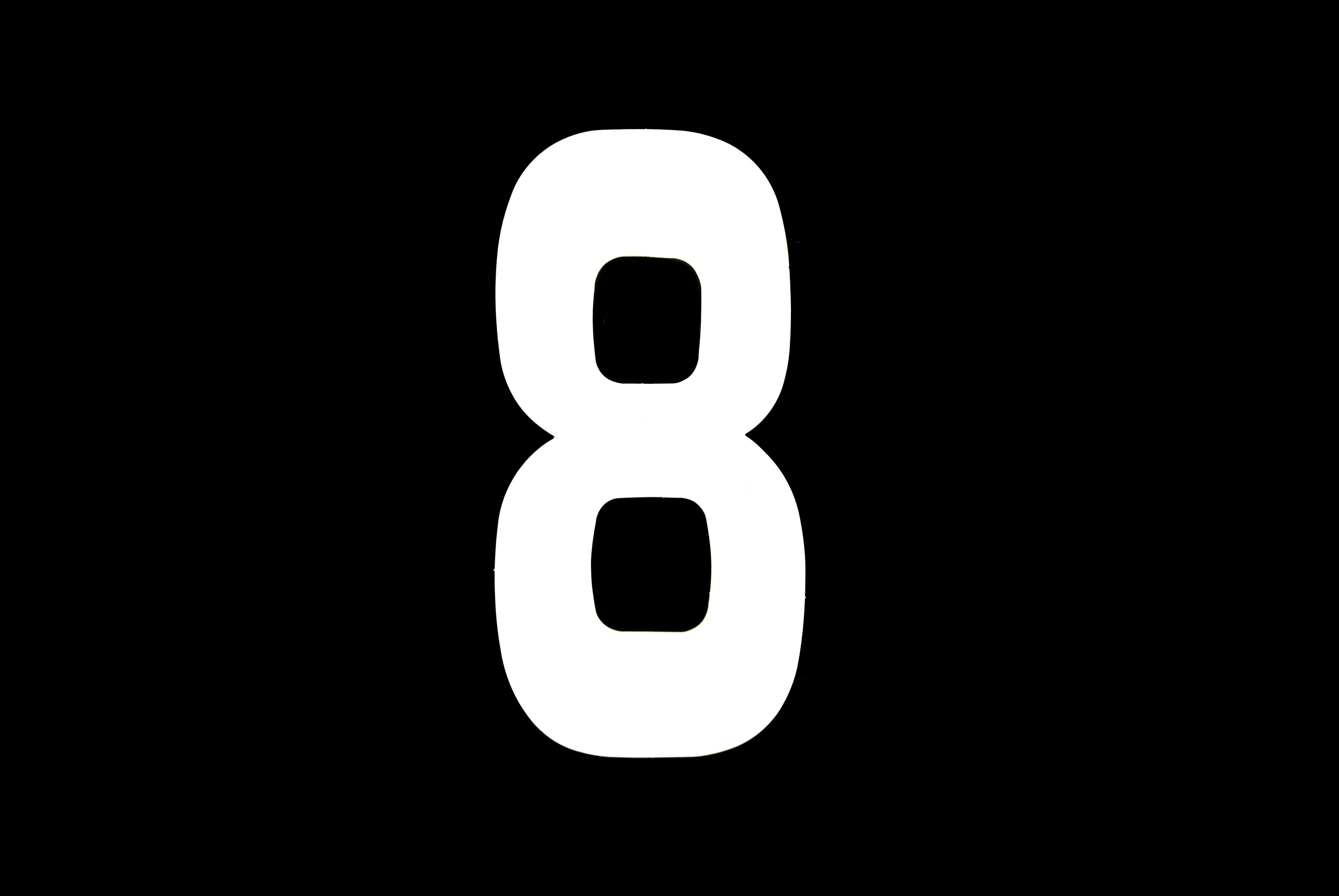 RACE NUMBERS - 8 EIGHT - WHITE, PACK OF 25 / 15cm 6 / VINYL STICKER