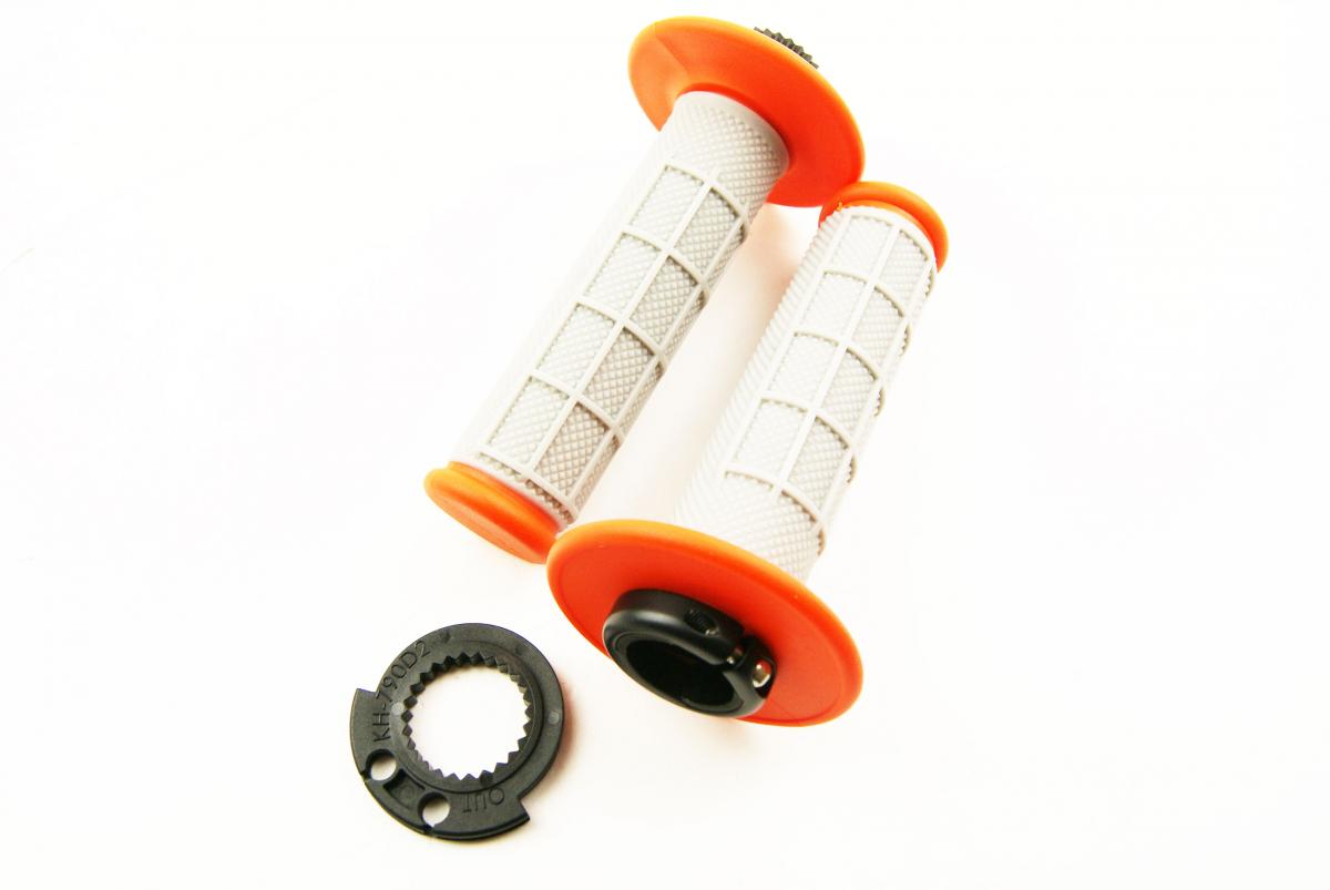 LOCK ON GRIP SET 16-18 KTM HUSQ 4-STROKE, HALF WAFFLE SOFT GREY/ORANGE, ODI STYLE, FIR -