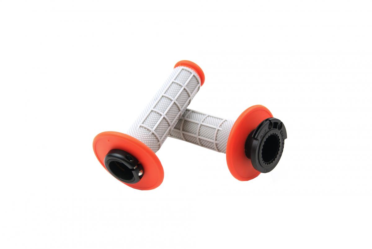 LOCK ON GRIP SET 16-18 KTM HUSQ 4-STROKE, HALF WAFFLE SOFT GREY/ORANGE, ODI STYLE, FIR -