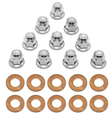 10Pcs M10X1.25 Polished Acorn Head Nuts and 10 Copper Washers 1987-2006 Yamaha Banshee 350