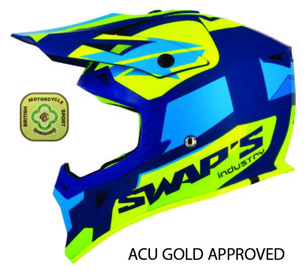 MX HELMET XL 62 BLUE/YELLOW, SWAP'S S818 FULL FACE CSW3G4105, !! ACU GOLD APPROVED !!