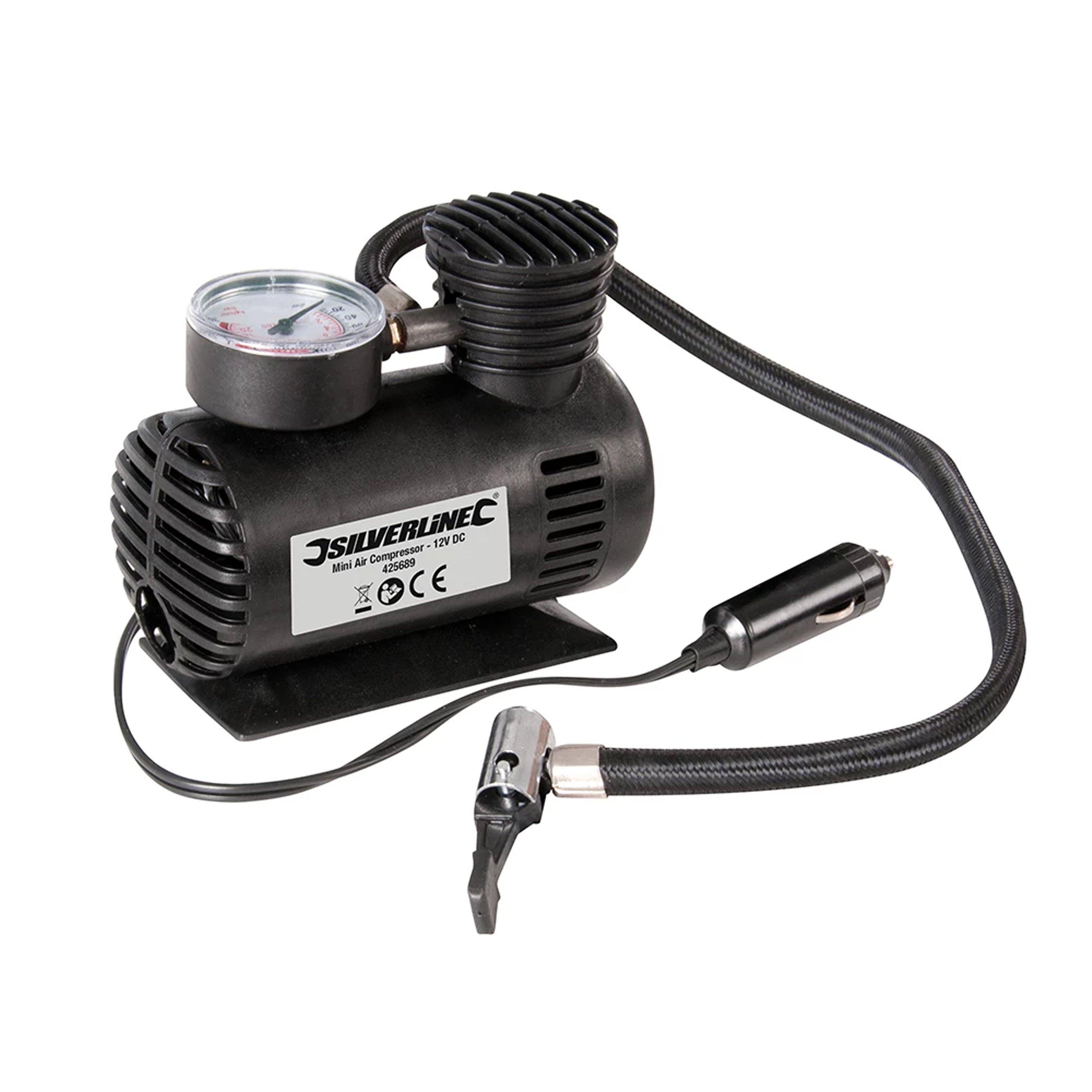 Silverline Mini Air Compressor 12V DC, 425689 Ideal For Cars Bikes & Inflatables