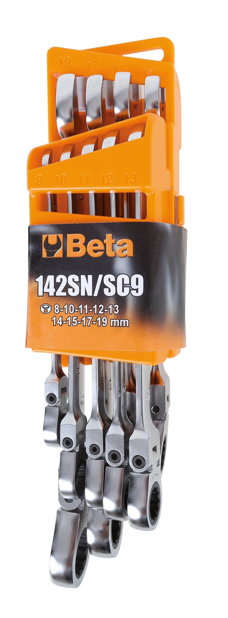 Swivel End Ratcheting Combination Spanner Wrench Set 8mm - 19mm (9 Pieces) - Beta Tools 142SN/SC9