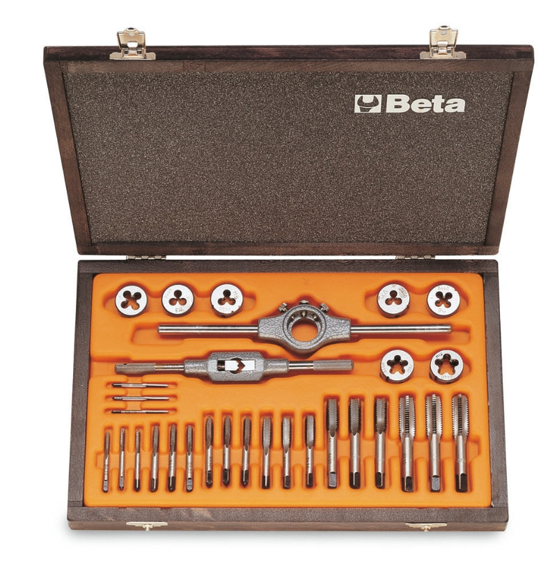 Chrome-Steel Taps and Dies Set Metric Thread with Accessories in Wooden Case - Beta Tools 446/C30