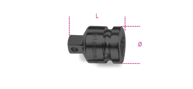 Impact Adaptor, 1/2 Female to 3/8 Male Drives, 37.5mm Length - Beta Tools 720/15