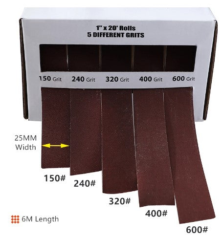 EMERY CLOTH SANDPAPER ROLL GRINDING BELT 5PCS PER BOX 25mm x 6m