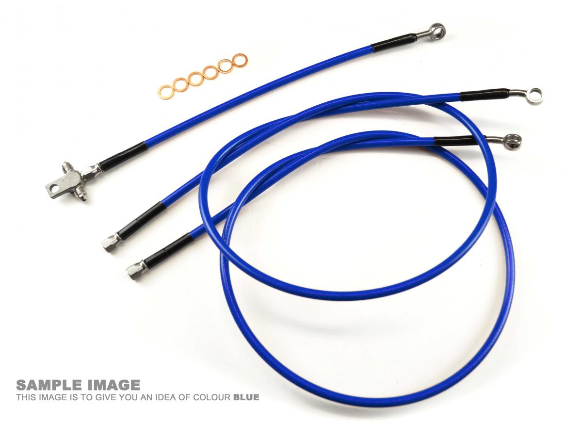 HOSE FRONT BRAKE +3 BLUE / BK, 2003-06 Yamaha YFS200 Blaster FIR, KIT DONE