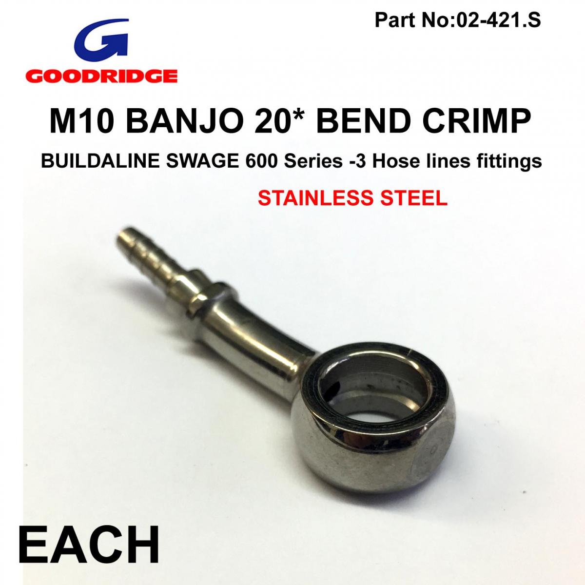 BANJO 20* CRIMP STAINLESS, GOODRIDGE S5093-03C, SWAGE CRIMP FITTING 600 Series -3