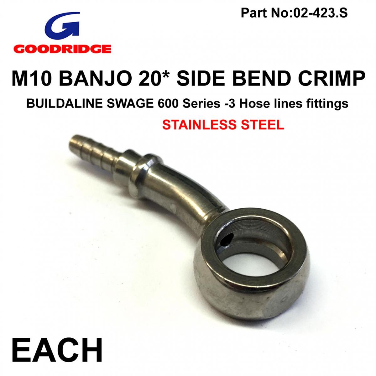 BANJO 20* SIDE STAINLESS, SWAGE CRIMP FITTING 600 Series -3, GOODRIDGE