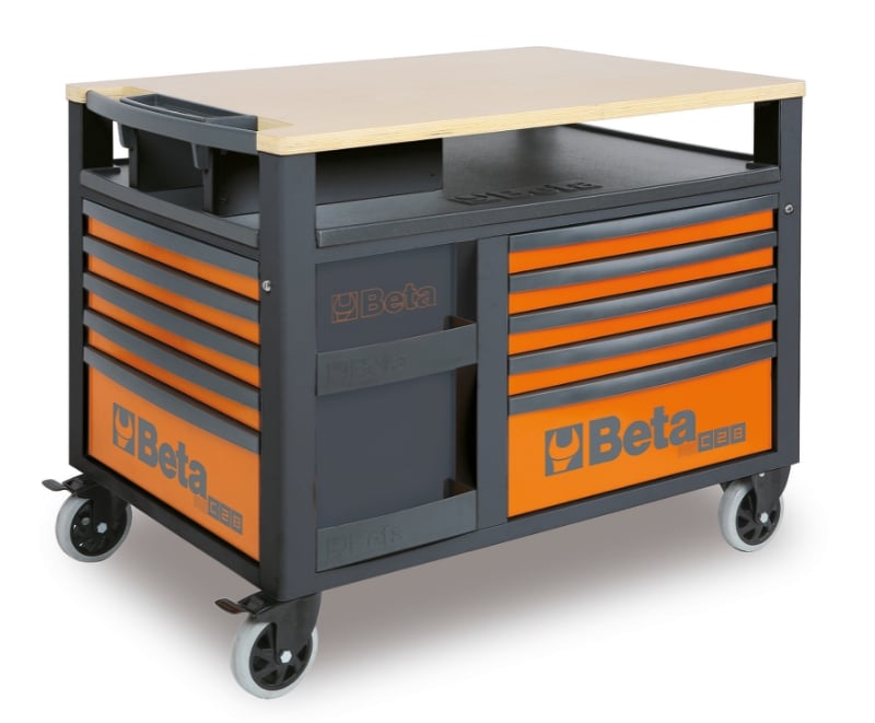 SuperTank Trolley with Wood Worktop, 10 Drawers, 588x367mm, 150mm Castors, 1200kg Load Capacity - Beta Tools RSC28-A