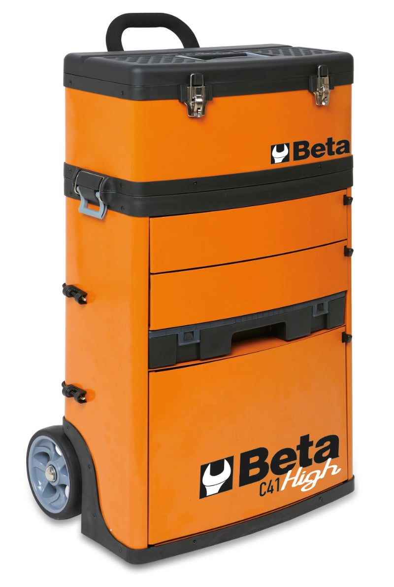 Two-Module Tool Trolley with Detachable Tool Box, Drawers, and Pull-Out Case - Beta Tools C41H-O