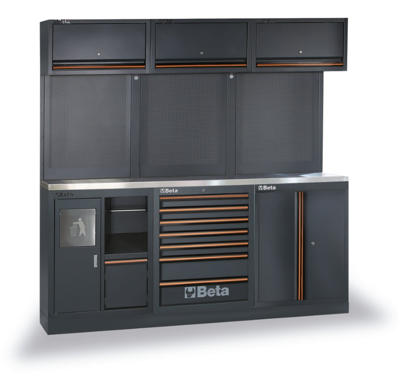 Workshop Equipment Combination with Stainless Steel Worktop, Drawers, Tool Panels, and Cabinets - BetaC45PRO C45PRO AX