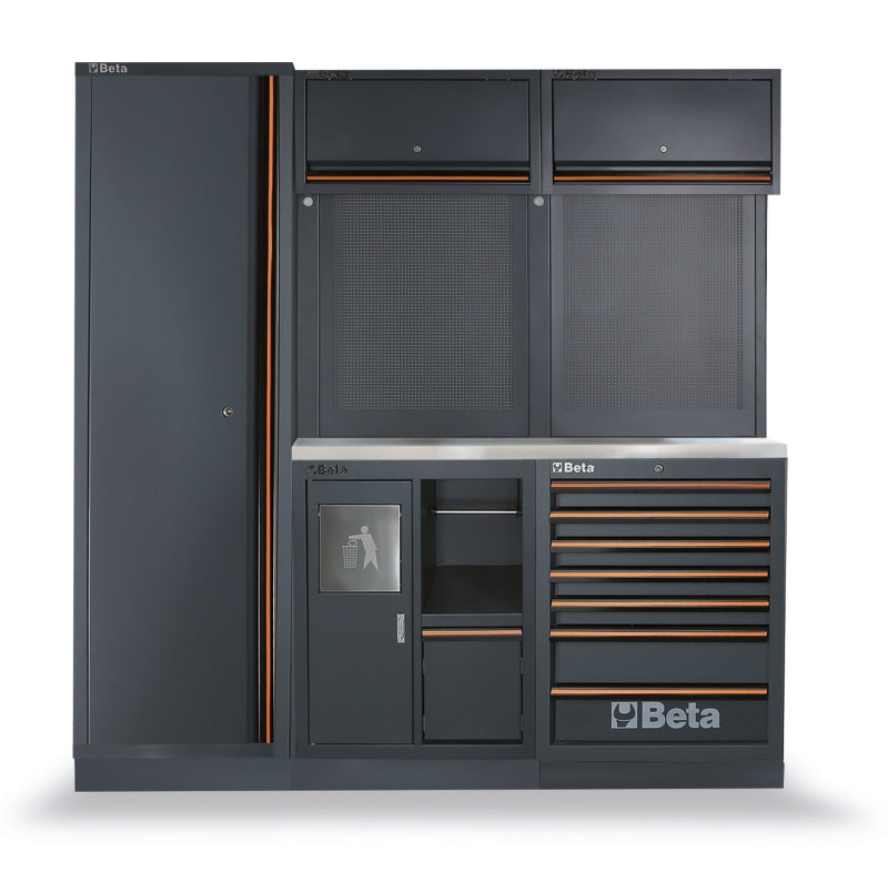 Workshop Equipment Combination with Stainless Steel Worktop, Drawers, Tool Panels, and Cabinets - BetaC45PRO C45PRO CX